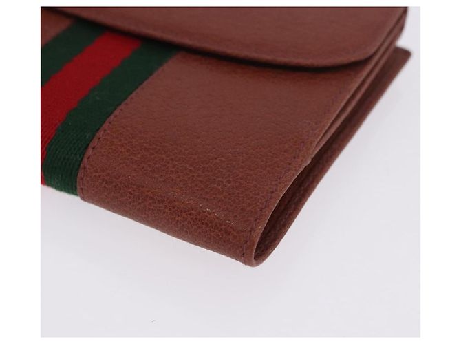 Billetera bifold GUCCI Web Sherry Line de cuero marrón 035 184 1647 Auth 203367A Castaño - vista 14