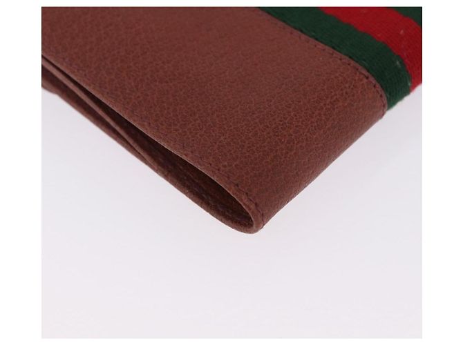 Billetera bifold GUCCI Web Sherry Line de cuero marrón 035 184 1647 Auth 203367A Castaño - vista 15