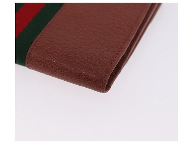 Billetera bifold GUCCI Web Sherry Line de cuero marrón 035 184 1647 Auth 203367A Castaño - vista 16
