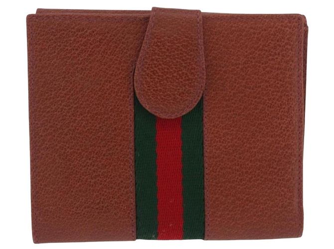 Billetera bifold GUCCI Web Sherry Line de cuero marrón 035 184 1647 Auth 203367A Castaño - vista 2