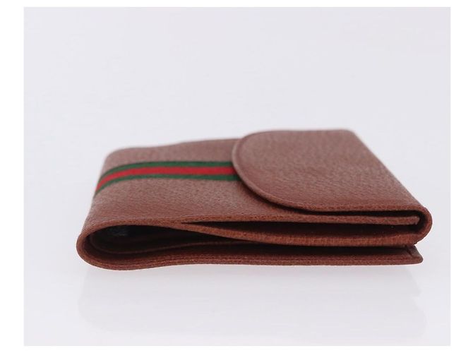 Billetera bifold GUCCI Web Sherry Line de cuero marrón 035 184 1647 Auth 203367A Castaño - vista 3