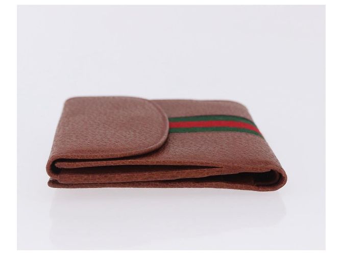 Billetera bifold GUCCI Web Sherry Line de cuero marrón 035 184 1647 Auth 203367A Castaño - vista 4