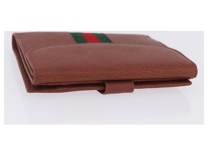 Billetera bifold GUCCI Web Sherry Line de cuero marrón 035 184 1647 Auth 203367A Castaño - vista 5