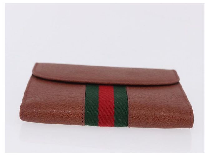 Billetera bifold GUCCI Web Sherry Line de cuero marrón 035 184 1647 Auth 203367A Castaño - vista 6