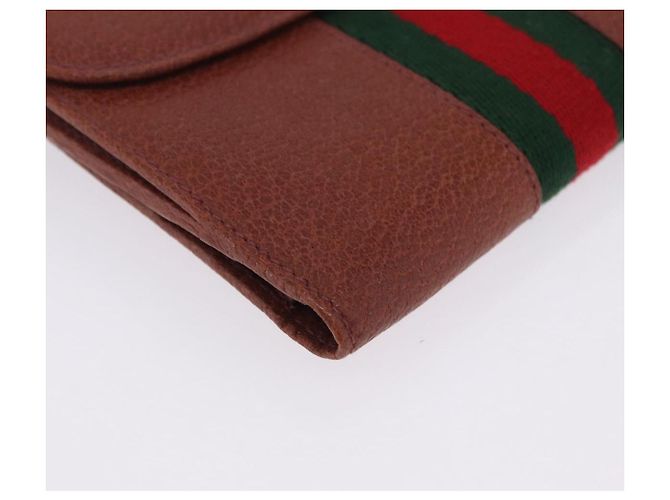 Billetera bifold GUCCI Web Sherry Line de cuero marrón 035 184 1647 Auth 203367A Castaño - vista 7
