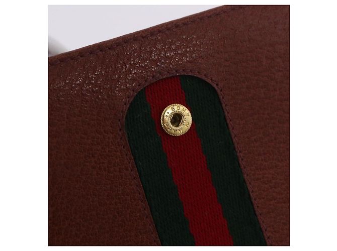 Billetera bifold GUCCI Web Sherry Line de cuero marrón 035 184 1647 Auth 203367A Castaño - vista 9