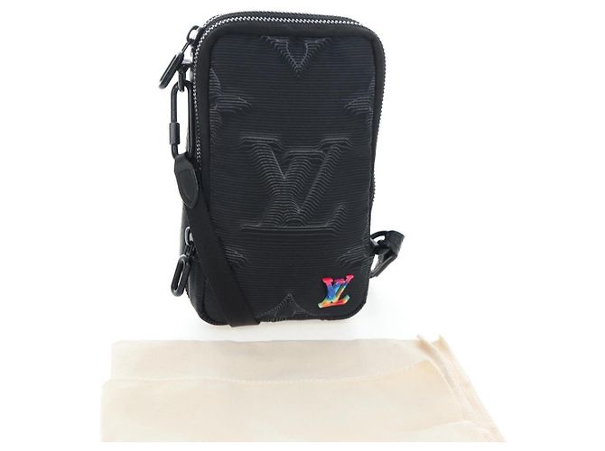 LOUIS VUITTON 3D monogram Double Phone Pouch Black M80141 LV Auth 200705M Schwarz - Ansicht 12