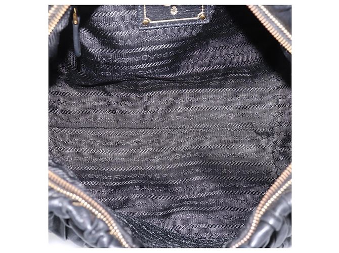 Bolsa de mão PRADA em couro preto e ouro Auth am12603SAM Dourado - vista 10