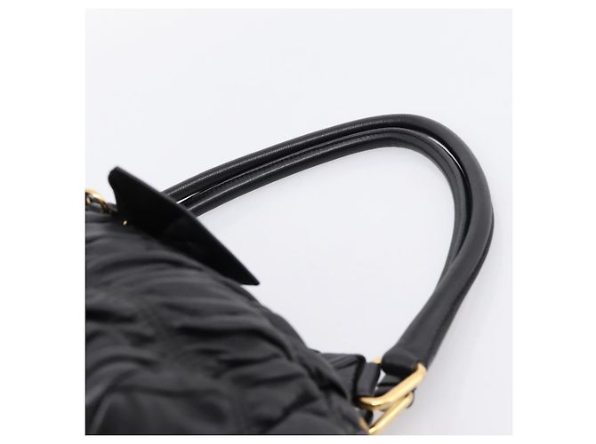 Bolsa de mão PRADA em couro preto e ouro Auth am12603SAM Dourado - vista 14