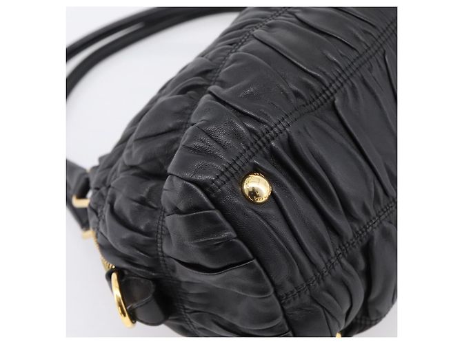 Bolsa de mão PRADA em couro preto e ouro Auth am12603SAM Dourado - vista 17