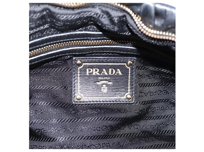 Bolsa de mão PRADA em couro preto e ouro Auth am12603SAM Dourado - vista 20
