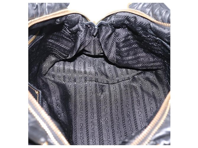 Bolsa de mão PRADA em couro preto e ouro Auth am12603SAM Dourado - vista 21