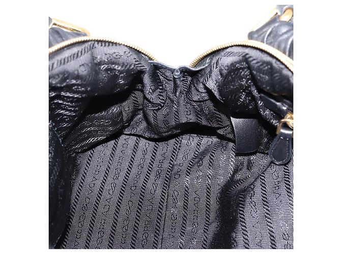Bolsa de mão PRADA em couro preto e ouro Auth am12603SAM Dourado - vista 22