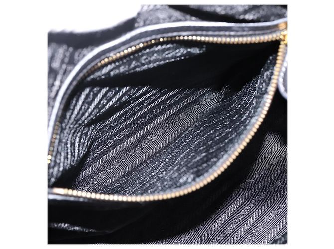 Bolsa de mão PRADA em couro preto e ouro Auth am12603SAM Dourado - vista 24