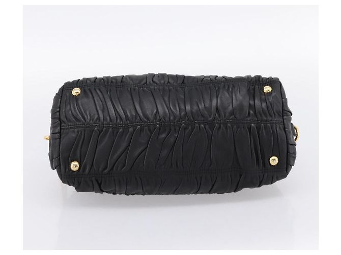 Bolsa de mão PRADA em couro preto e ouro Auth am12603SAM Dourado - vista 5