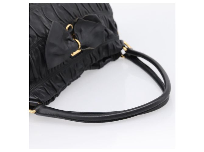 Bolsa de mão PRADA em couro preto e ouro Auth am12603SAM Dourado - vista 7