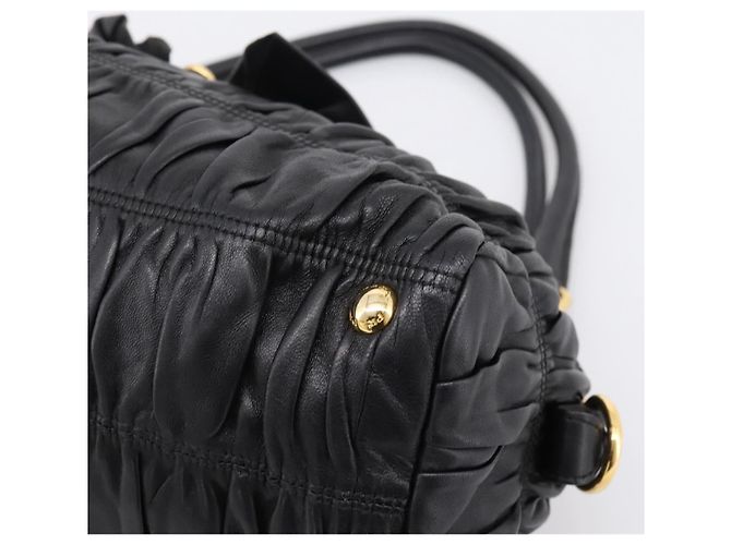 Bolsa de mão PRADA em couro preto e ouro Auth am12603SAM Dourado - vista 8