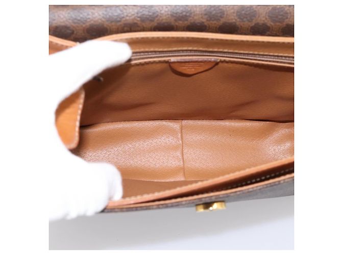 Céline Bolsa de Ombro Circular CELINE Macadam Canvas PVC Couro Marrom Dourado Auth 202926 - vista 10
