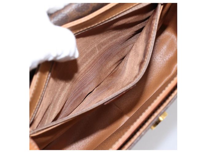 Céline Bolsa de Ombro Circular CELINE Macadam Canvas PVC Couro Marrom Dourado Auth 202926 - vista 11