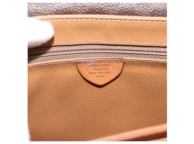 Céline Bolsa de Ombro Circular CELINE Macadam Canvas PVC Couro Marrom Dourado Auth 202926 - vista 12