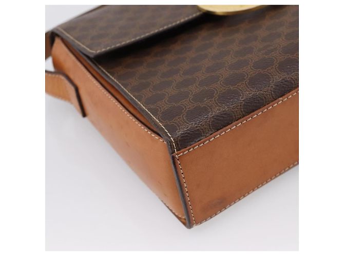 Céline Bolsa de Ombro Circular CELINE Macadam Canvas PVC Couro Marrom Dourado Auth 202926 - vista 14