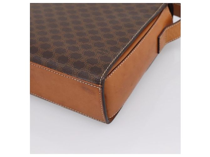 Céline Bolsa de Ombro Circular CELINE Macadam Canvas PVC Couro Marrom Dourado Auth 202926 - vista 15