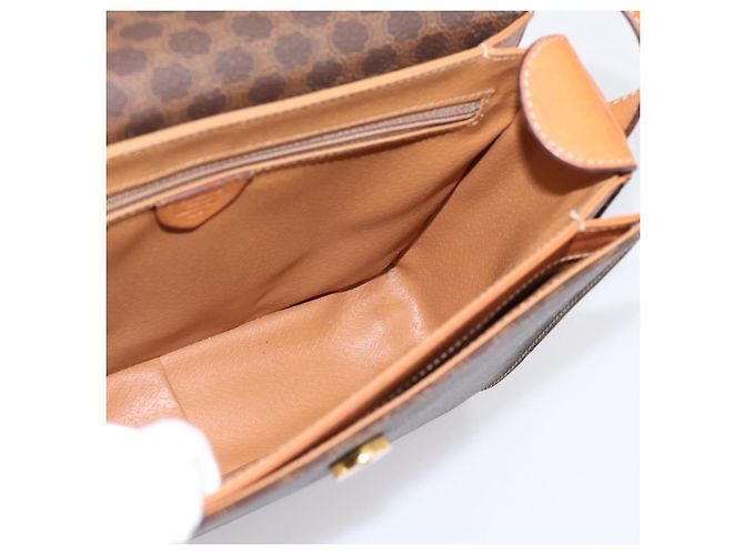 Céline Bolsa de Ombro Circular CELINE Macadam Canvas PVC Couro Marrom Dourado Auth 202926 - vista 17