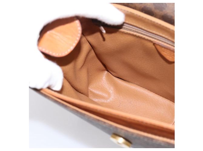 Céline Bolsa de Ombro Circular CELINE Macadam Canvas PVC Couro Marrom Dourado Auth 202926 - vista 18