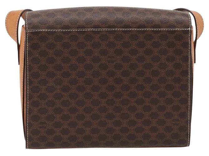 Céline Bolsa de Ombro Circular CELINE Macadam Canvas PVC Couro Marrom Dourado Auth 202926 - vista 2