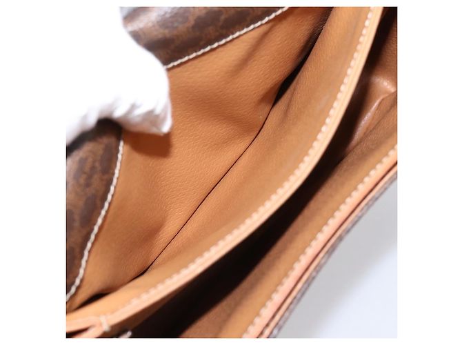 Céline Bolsa de Ombro Circular CELINE Macadam Canvas PVC Couro Marrom Dourado Auth 202926 - vista 20
