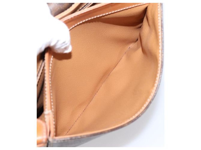 Céline Bolsa de Ombro Circular CELINE Macadam Canvas PVC Couro Marrom Dourado Auth 202926 - vista 21