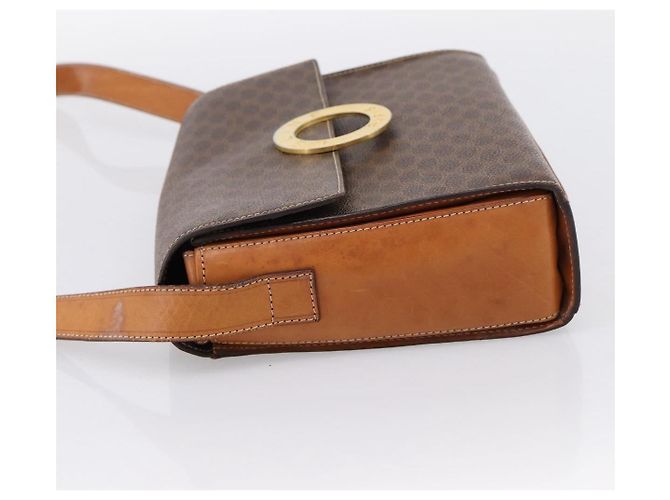 Céline Bolsa de Ombro Circular CELINE Macadam Canvas PVC Couro Marrom Dourado Auth 202926 - vista 3