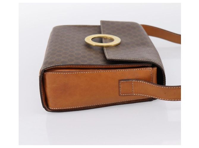 Céline Bolsa de Ombro Circular CELINE Macadam Canvas PVC Couro Marrom Dourado Auth 202926 - vista 4