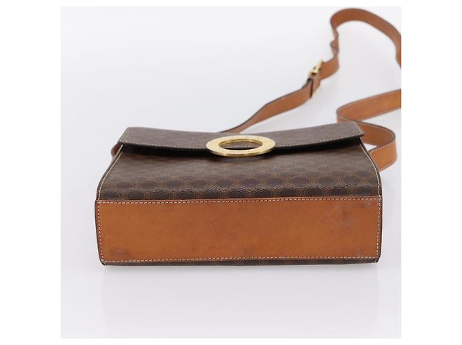 Céline Bolsa de Ombro Circular CELINE Macadam Canvas PVC Couro Marrom Dourado Auth 202926 - vista 5