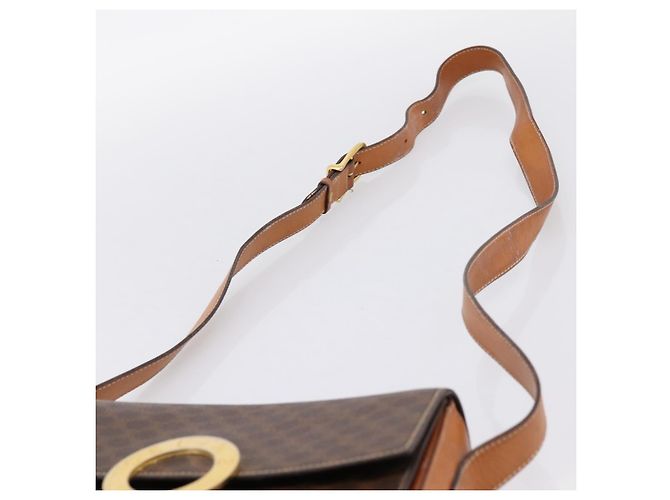 Céline Bolsa de Ombro Circular CELINE Macadam Canvas PVC Couro Marrom Dourado Auth 202926 - vista 8