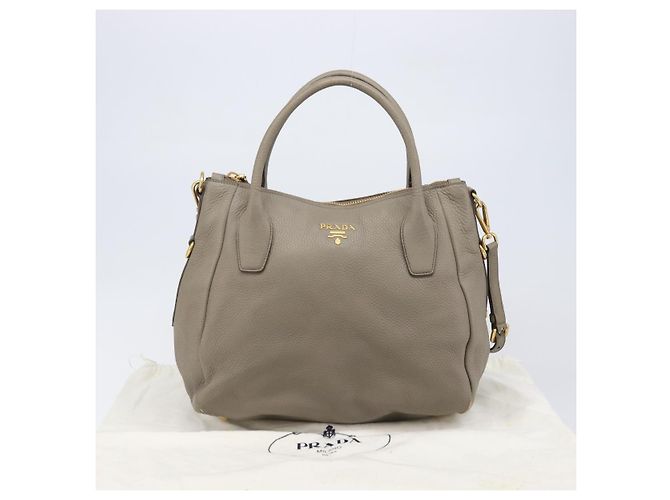 PRADA Handtasche Vittero Dino Leather 2way Grau Gold Auth 202933V Braun Golden - Ansicht 12