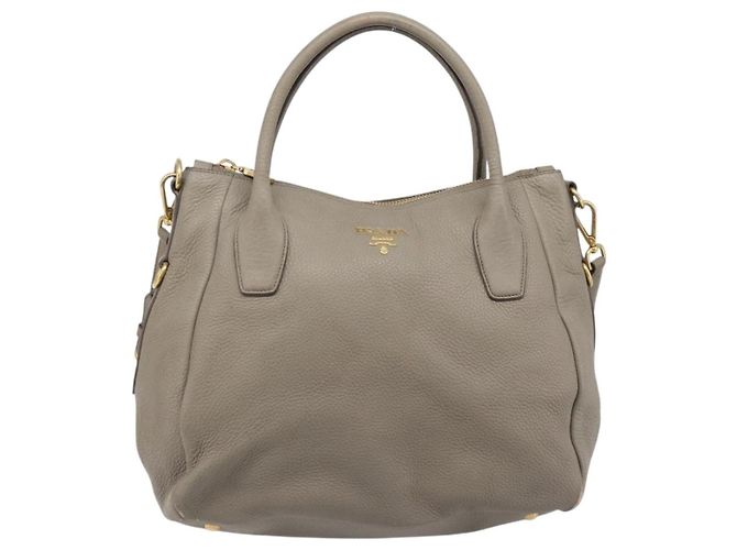 PRADA Handtasche Vittero Dino Leather 2way Grau Gold Auth 202933V Braun Golden - Ansicht 13