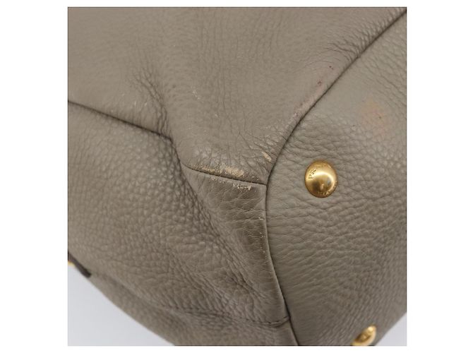PRADA Handtasche Vittero Dino Leather 2way Grau Gold Auth 202933V Braun Golden - Ansicht 17