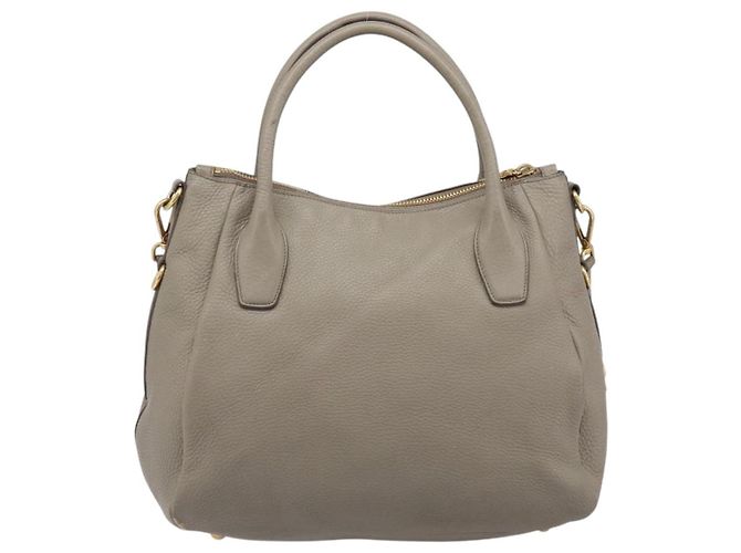PRADA Handtasche Vittero Dino Leather 2way Grau Gold Auth 202933V Braun Golden - Ansicht 2