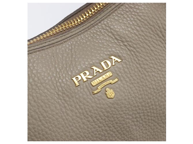 PRADA Handtasche Vittero Dino Leather 2way Grau Gold Auth 202933V Braun Golden - Ansicht 20