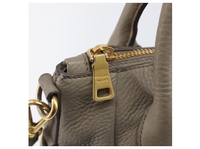PRADA Handtasche Vittero Dino Leather 2way Grau Gold Auth 202933V Braun Golden - Ansicht 21