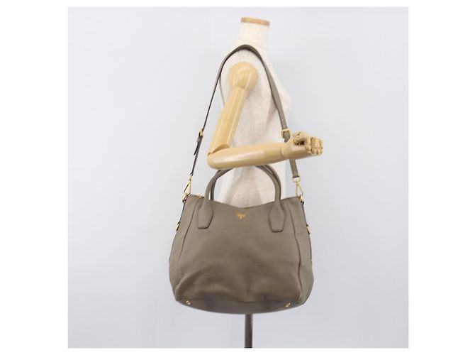 PRADA Handtasche Vittero Dino Leather 2way Grau Gold Auth 202933V Braun Golden - Ansicht 28