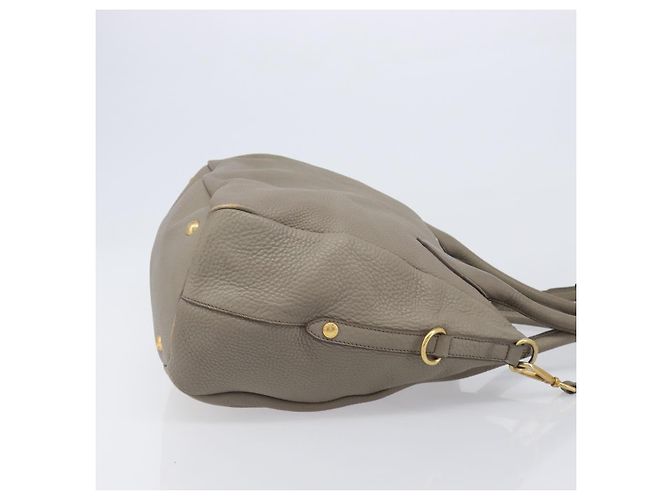 PRADA Handtasche Vittero Dino Leather 2way Grau Gold Auth 202933V Braun Golden - Ansicht 3