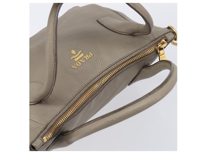 PRADA Handtasche Vittero Dino Leather 2way Grau Gold Auth 202933V Braun Golden - Ansicht 6