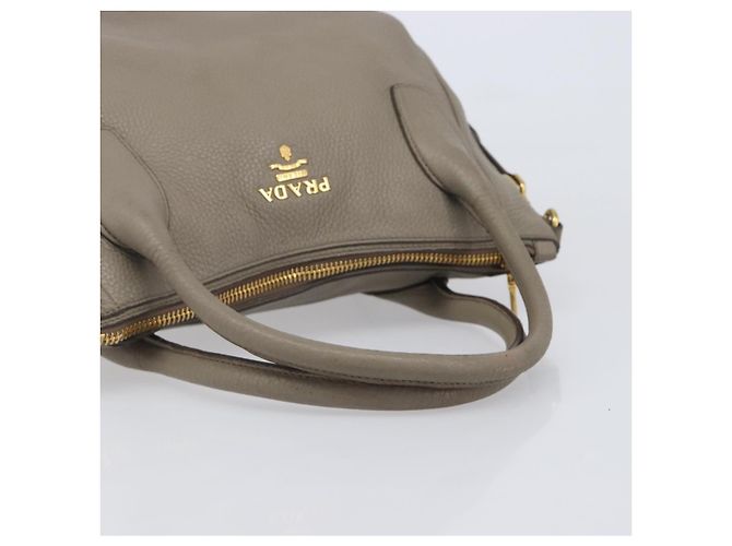 PRADA Handtasche Vittero Dino Leather 2way Grau Gold Auth 202933V Braun Golden - Ansicht 7