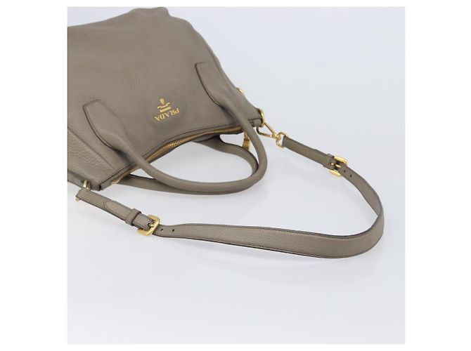 PRADA Handtasche Vittero Dino Leather 2way Grau Gold Auth 202933V Braun Golden - Ansicht 9