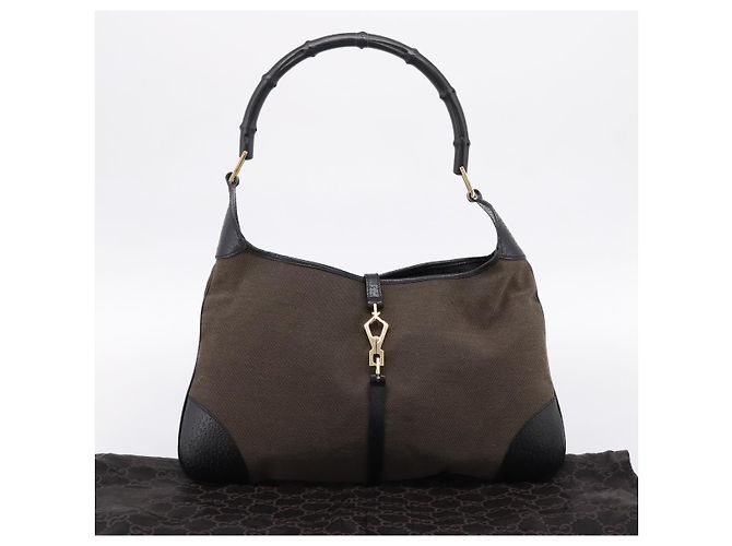 Borsa a tracolla GUCCI Bamboo Jackie Canvas Brown Gold 001 4061 Auth 203473V Marrone D'oro - vista 12
