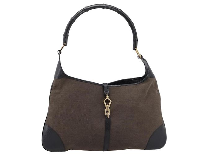 Borsa a tracolla GUCCI Bamboo Jackie Canvas Brown Gold 001 4061 Auth 203473V Marrone D'oro - vista 13