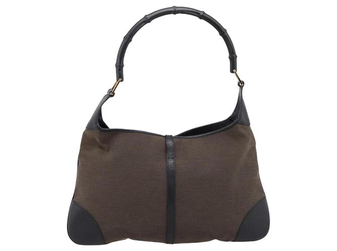 Borsa a tracolla GUCCI Bamboo Jackie Canvas Brown Gold 001 4061 Auth 203473V Marrone D'oro - vista 2