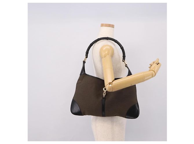 Borsa a tracolla GUCCI Bamboo Jackie Canvas Brown Gold 001 4061 Auth 203473V Marrone D'oro - vista 23
